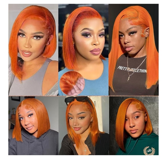 Ginger Bob Wig Human Hair 13x4 Lace 12 inch - Picture 5 of 6